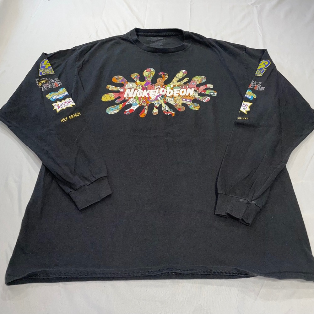 Nickelodeon 90s Cartoons Graphic Long Sleeve Shirt Black‎ XL Rugrats Hey Arnold